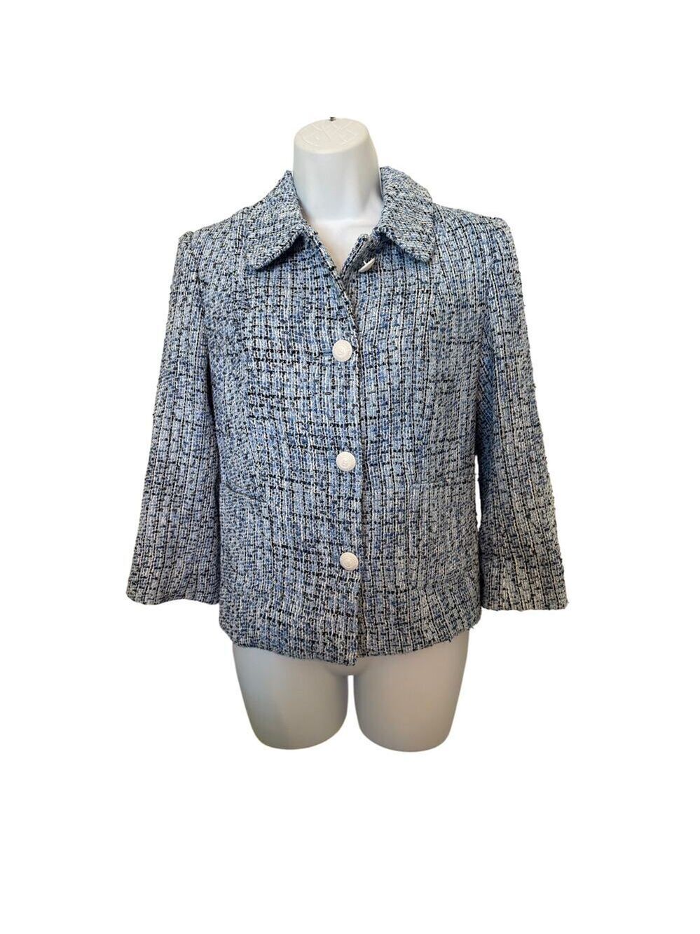 Karl Lagerfeld Paris Blue Tweed Button-Front Jacket Women’s Size 2